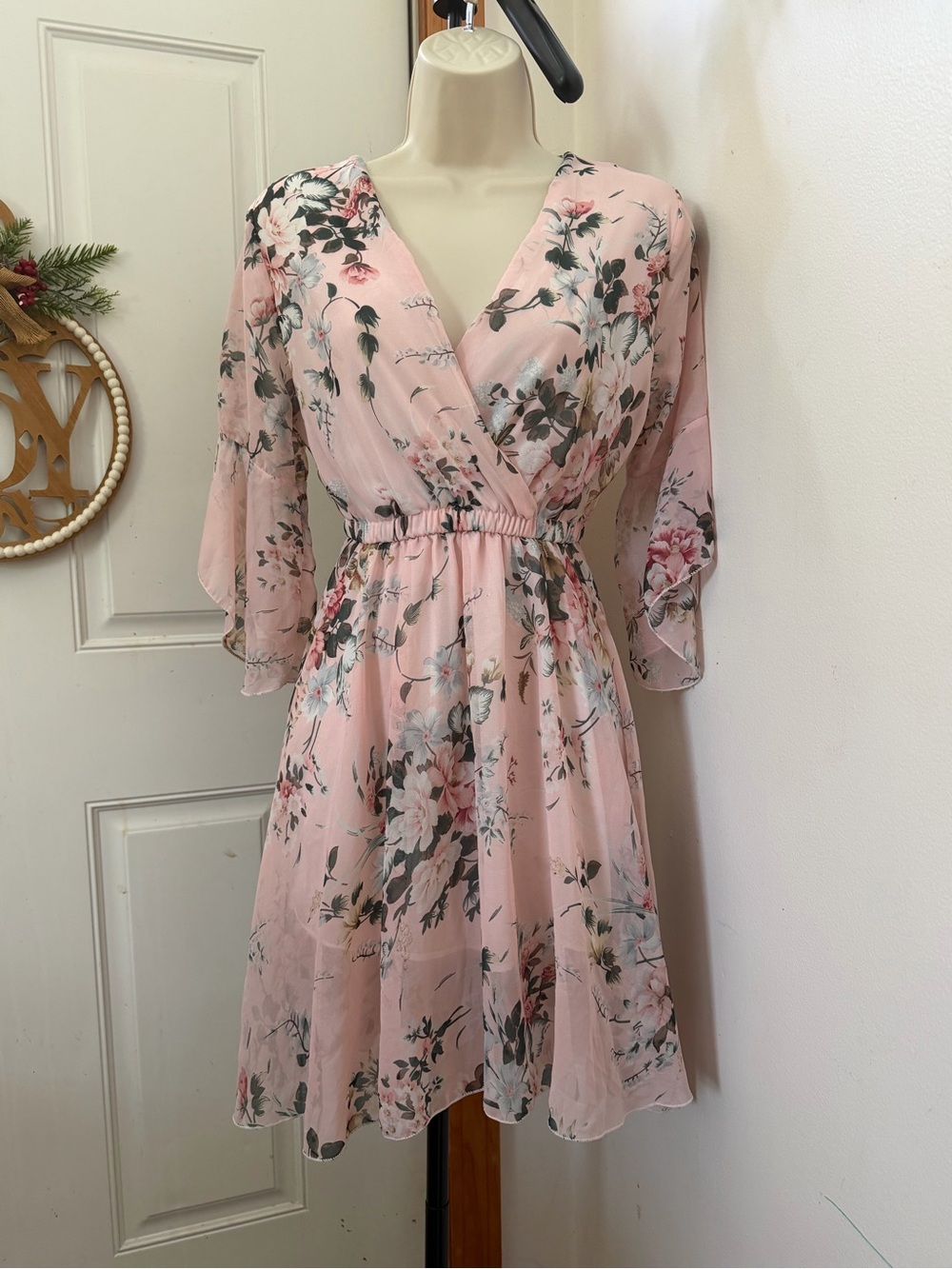 Pink Floral Wrap-Style Women’s Dress